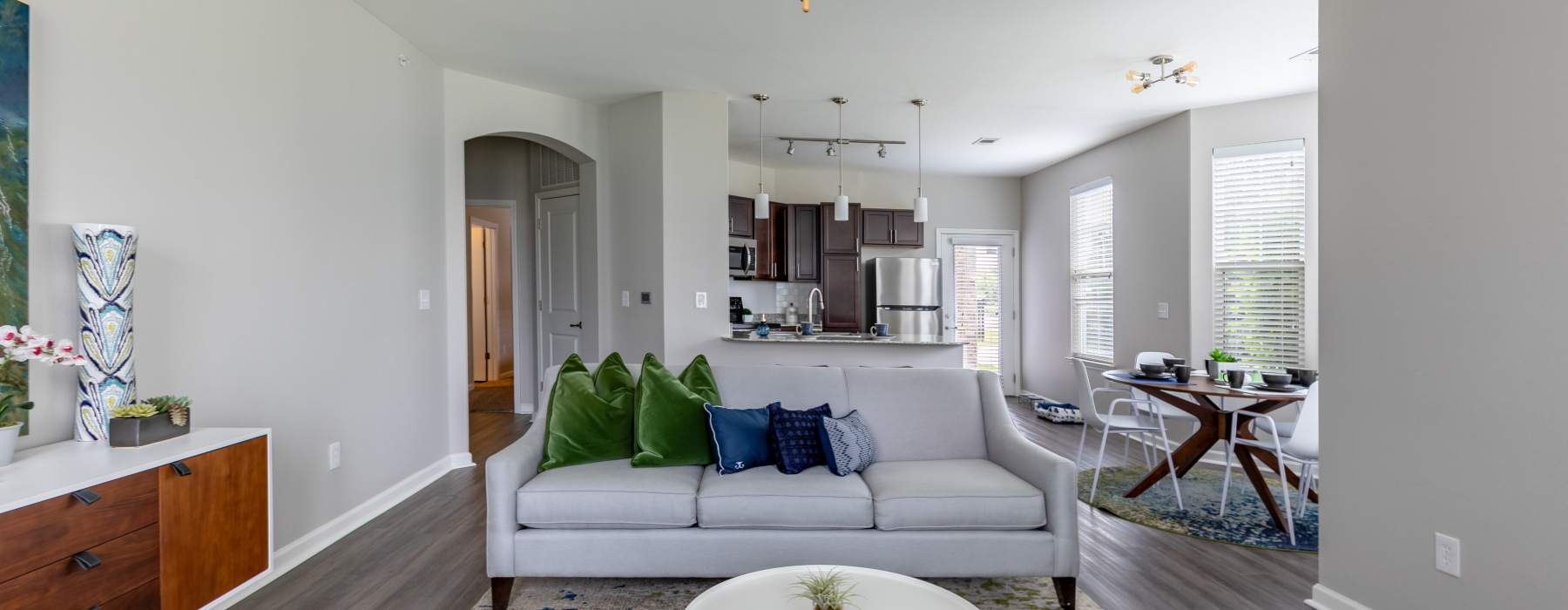 View of couch and kitchen