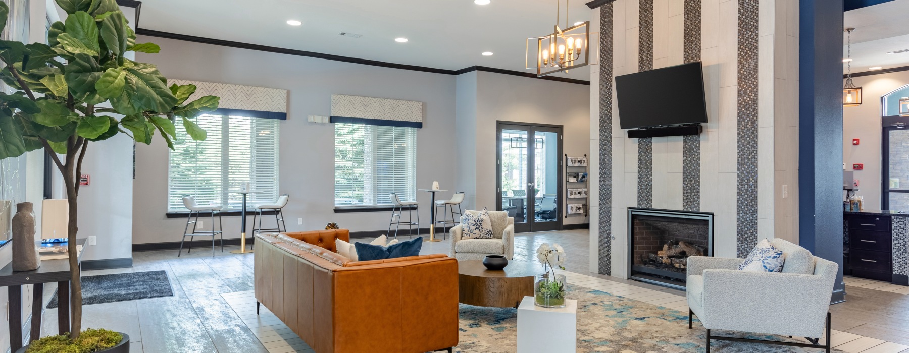 Clubhouse with lounge and fireplace
