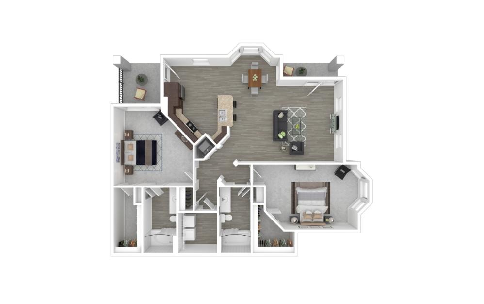 Monroe Lower - 2 bedroom floorplan layout with 2 bathrooms and 1299 square feet